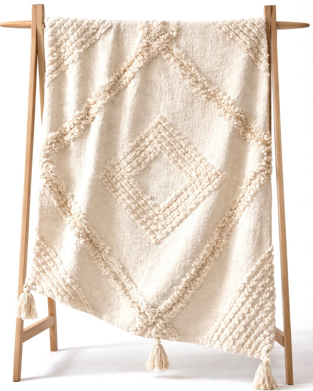 Handcrafted Bohemian Beige Tufted Throw Blanket – Cozy & Chic Accent